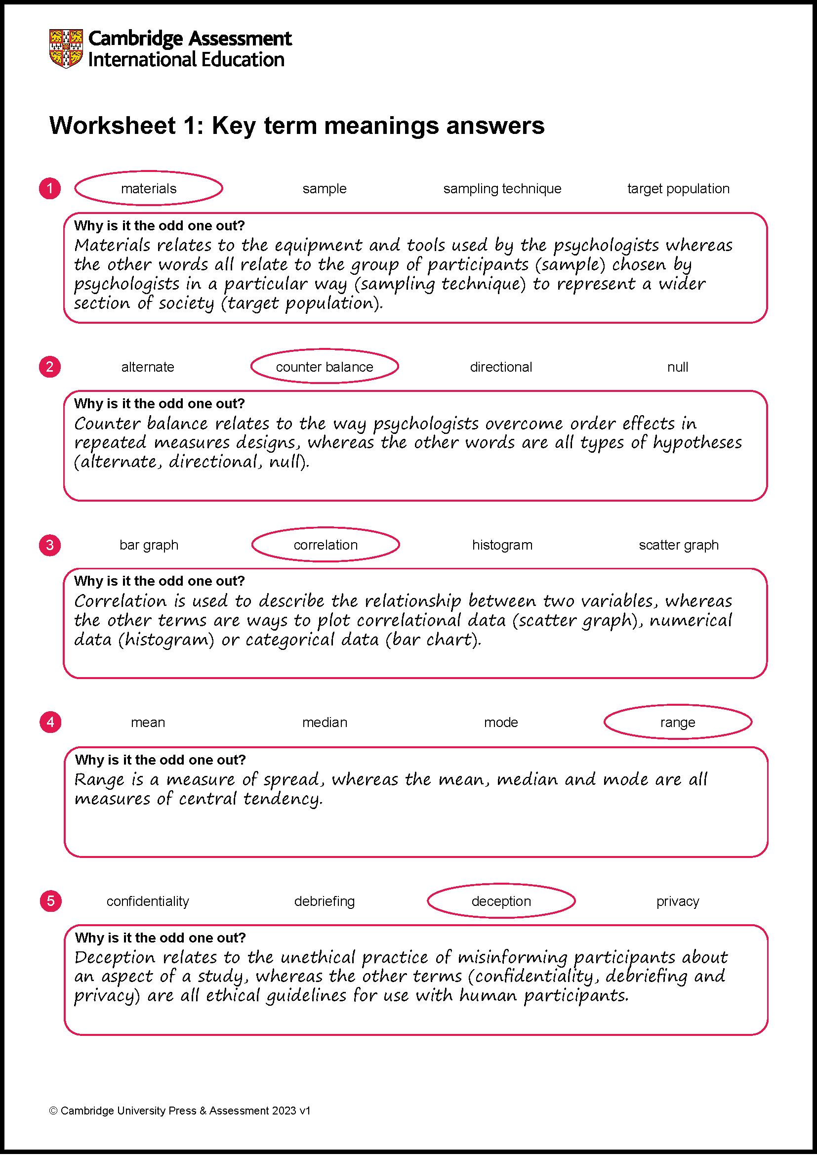 V2 Skills Exercises 9990 Psychology Online Learning area